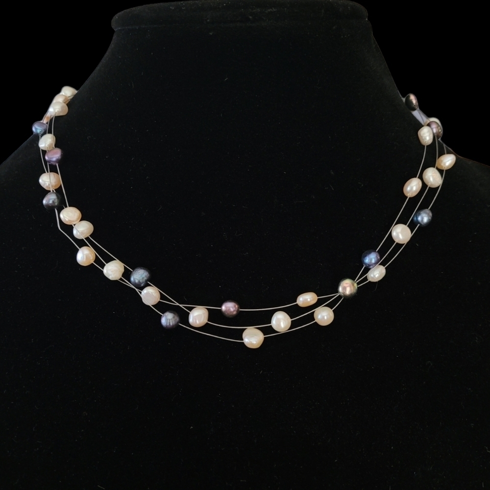 Baroque Pearl Multi Strand Illusion‎ Neckline